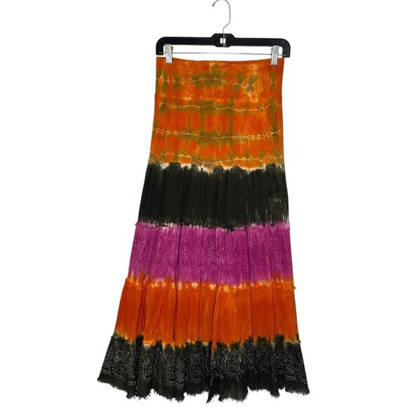 Solitaire Women’s Small Tiered Patchwork Maxi Skirt Indie Hippie Festival - Picture 1 of 7